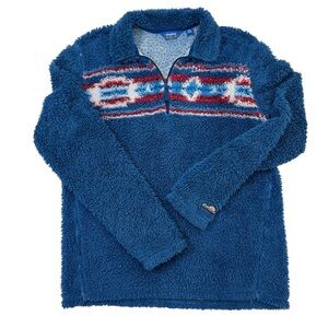 Chubbies Mens‎ Small Blue Aztec Pattern Sherpa Fleece Pullover Size Small